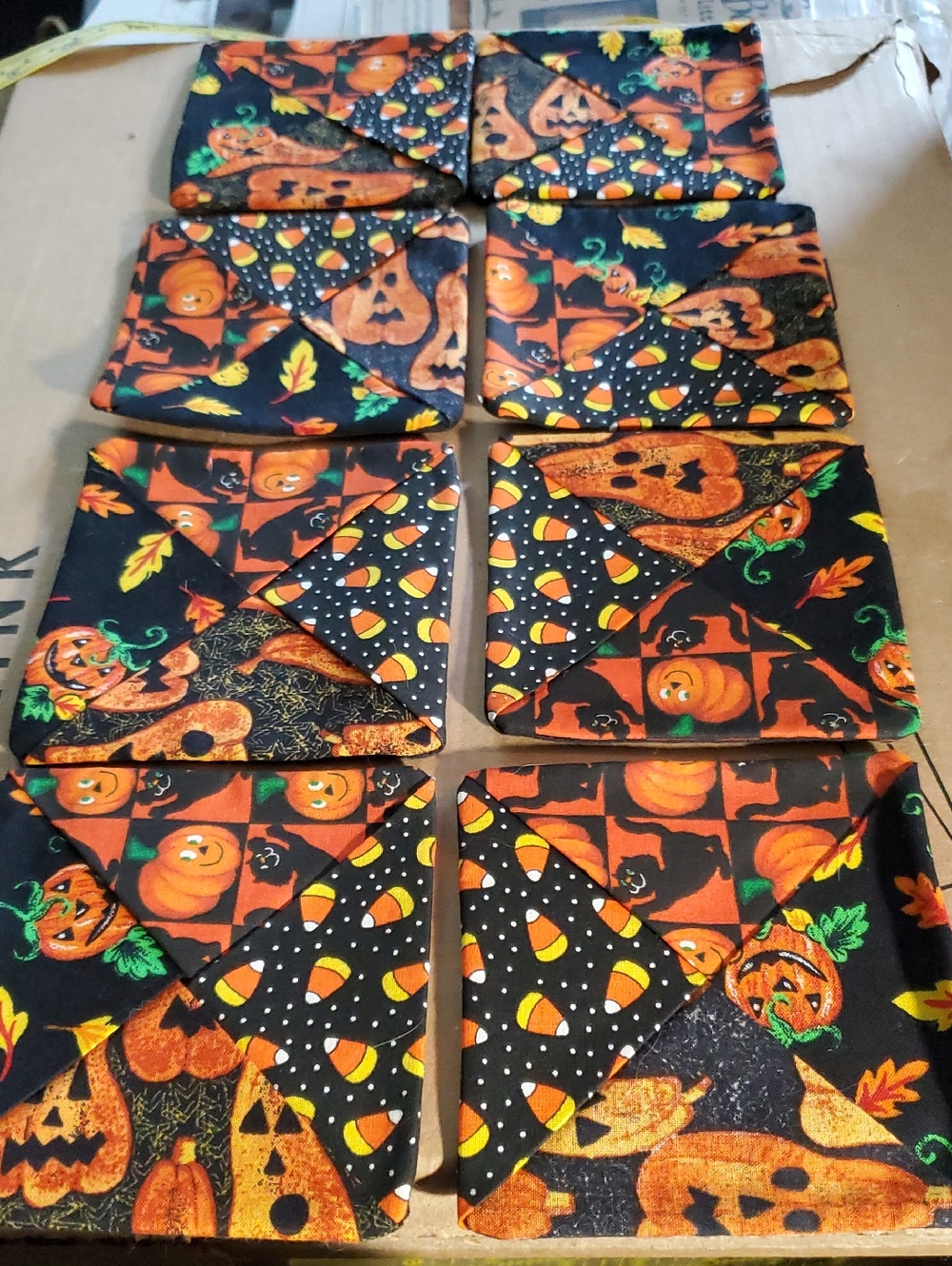 Halloween Pumpkin Patch Fabric Coasters - Orange & Black Holiday Set